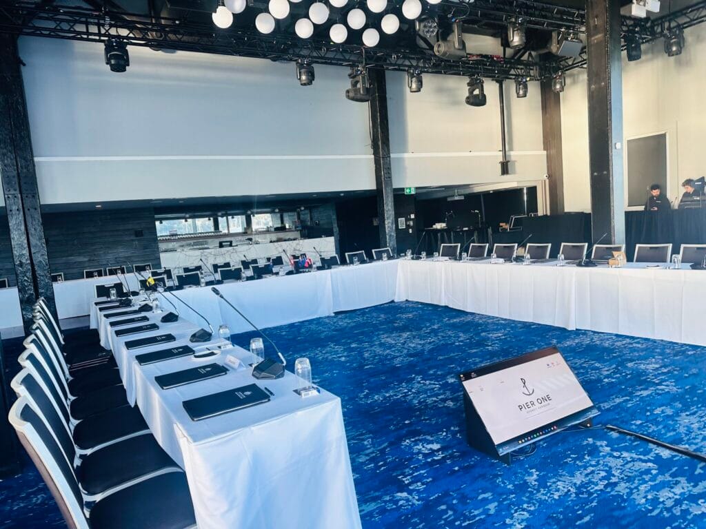 Pier One Sydney conference room set for the Department of Home Affairs delegation programme with the interpreting booth in place