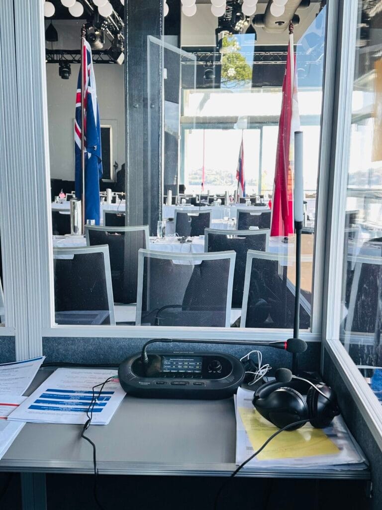 Interpreter console, headset and infrared receiver inside the booth at Pier One Sydney
